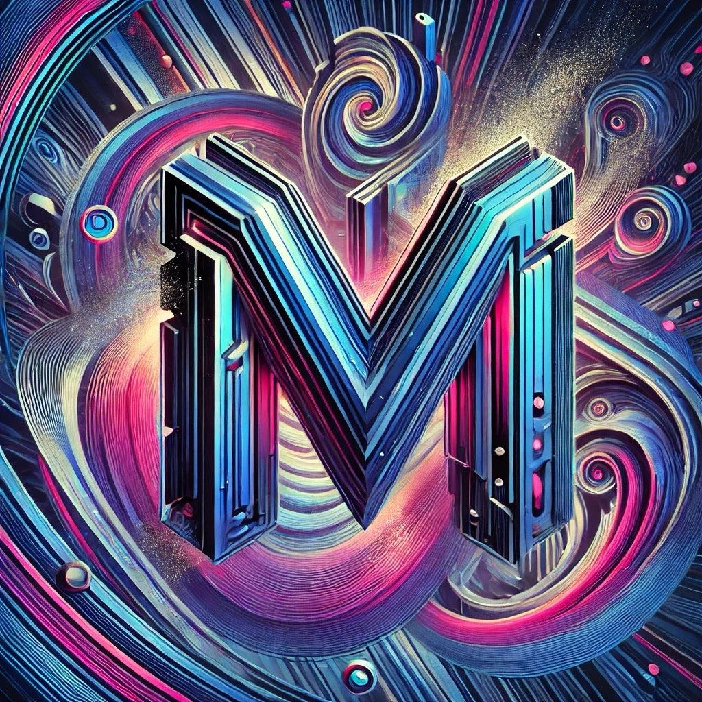 A colourful three-dimensional letter M.